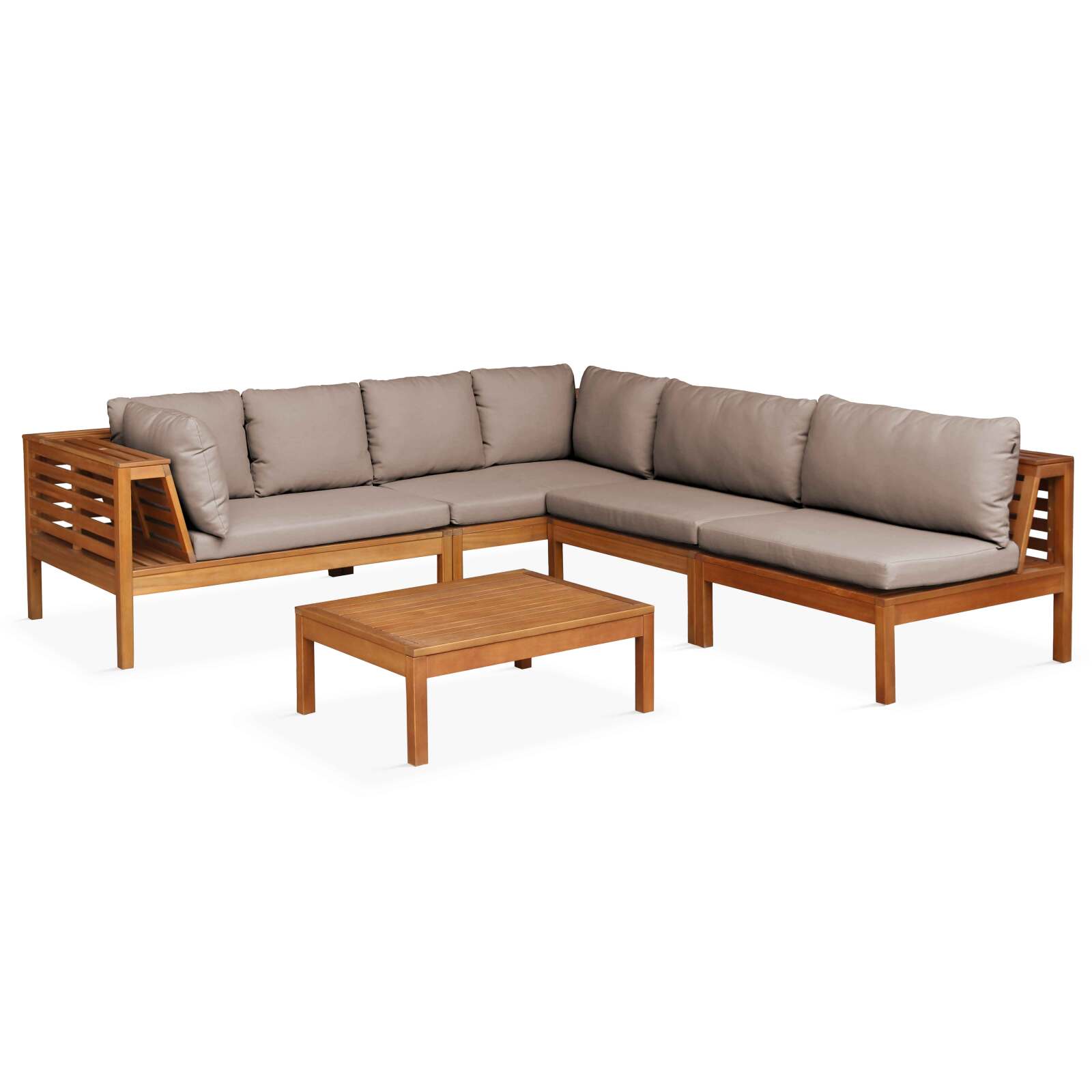 Ecksofa-Gartenlounge-Set für 5 Personen mit Tisch aus FSC®-zertifiziertem Eukalyptusholz