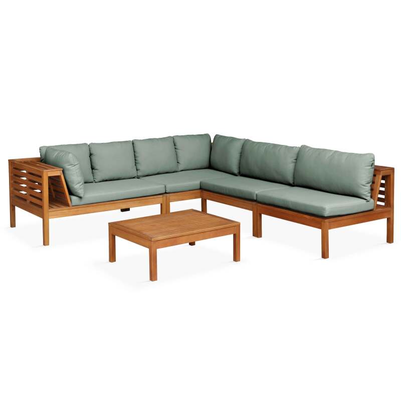 Ecksofa-Gartenlounge-Set für 5 Personen mit Tisch aus FSC®-zertifiziertem Eukalyptusholz