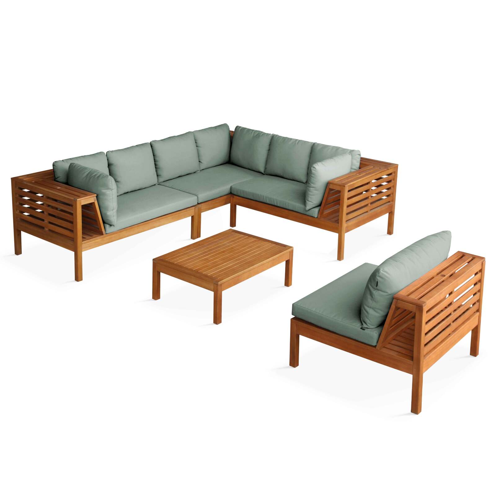 Gartenlounge-Set für 6 Personen mit Tisch aus FSC®-zertifiziertem Eukalyptusholz 