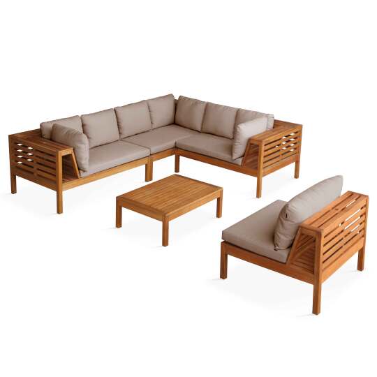 Niedriger Gartenmöbel-Satz für 6 Personen mit Eukalyptusholz-Tisch FSC® | Oviala