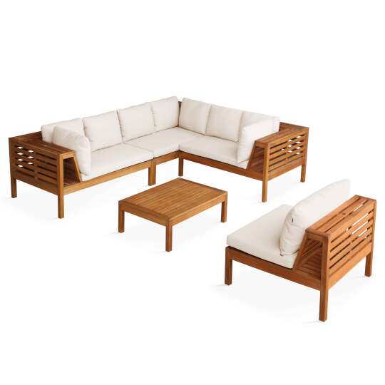 Gartenlounge-Set für 6 Personen mit Tisch aus FSC®-zertifiziertem Eukalyptusholz