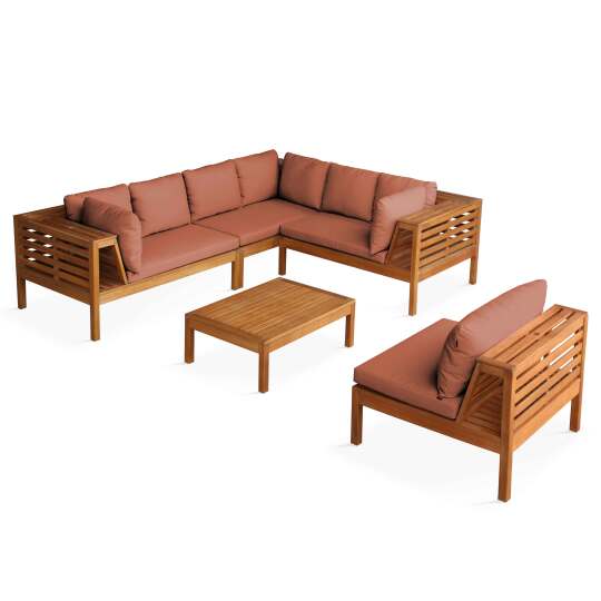 Gartenlounge-Set für 6 Personen mit Tisch aus FSC®-zertifiziertem Eukalyptusholz