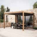 Selbsttragende bioklimatische Pergola 4x3 m aus Aluminium in Holzoptik mit 1,2 oder 3 Jalousien
