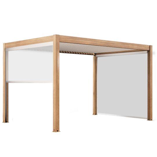 Selbsttragende bioklimatische Pergola, 4 x 3 m, motorisiert, Dach aus weißem Aluminium in Holzoptik mit 1, 2 oder 3 Jalousien