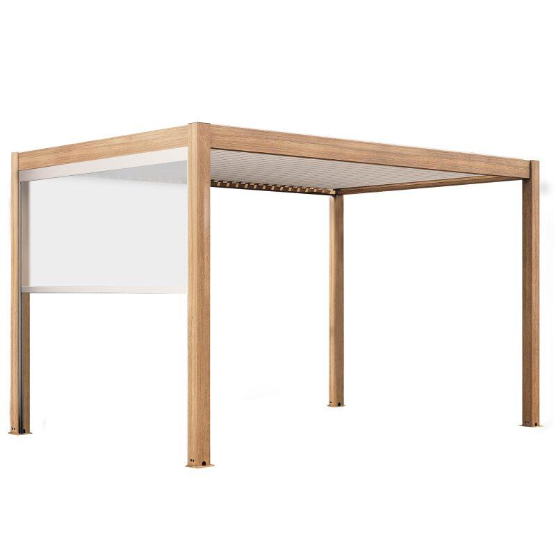 Selbsttragende bioklimatische Pergola, 4 x 3 m, motorisiert, Dach aus weißem Aluminium in Holzoptik mit 1, 2 oder 3 Jalousien