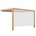 Angebaute bioklimatische Pergola, 4 x 3 m, motorisiert, Dach aus weißem Aluminium in Holzoptik mit 1, 2 oder 3 Jalousien