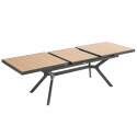 Rechteckiger ausziehbarer Gartentisch (187/250 x 90 x 77 cm) in Aluminium- und Holzoptik