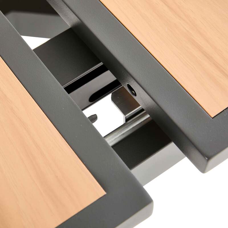 Rechteckiger ausziehbarer Gartentisch (187/250 x 90 x 77 cm) in Aluminium- und Holzoptik