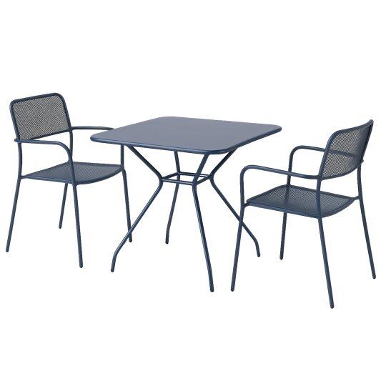 Gartentisch Quadratisch 70 x 70 x 73 cm und 2 Stühle mit Metallarmlehnen