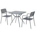 Gartentisch Quadratisch 70 x 70 x 73 cm und 2 Stühle mit Metallarmlehnen