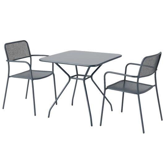 Gartentisch Quadratisch 70 x 70 x 73 cm und 2 Stühle mit Metallarmlehnen