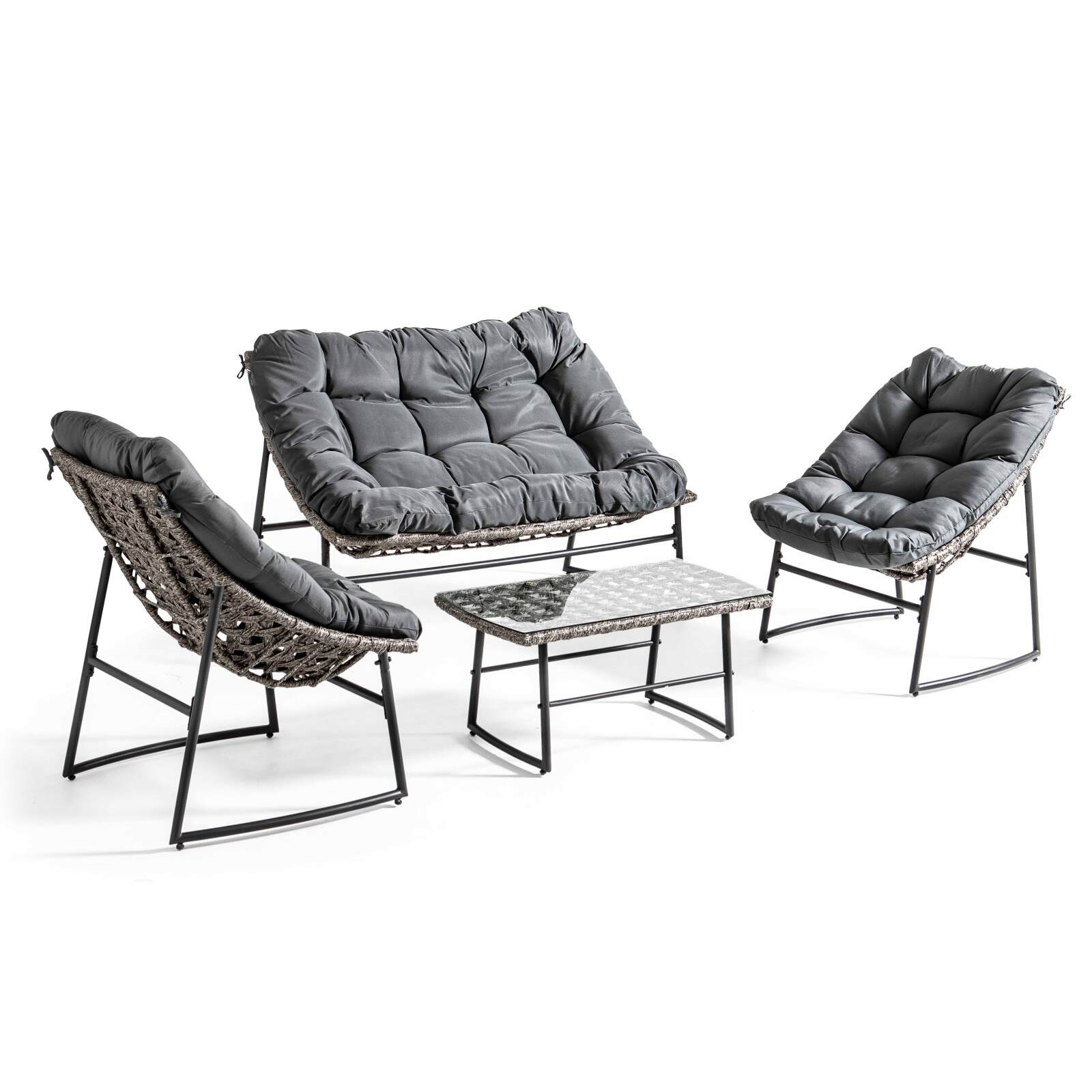 Gartenlounge-Set aus Kunstharz für 4 Personen mit einem Sofa, 2 Sesseln und einem Couchtisch 