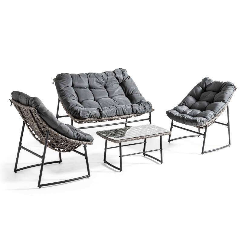 Gartenlounge-Set aus Kunstharz für 4 Personen mit einem Sofa, 2 Sesseln und einem Couchtisch 