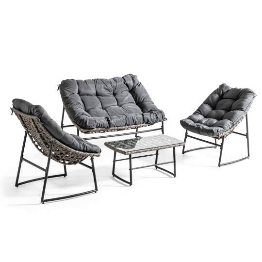 Gartenlounge-Set aus Kunstharz für 4 Personen mit einem Sofa, 2 Sesseln und einem Couchtisch