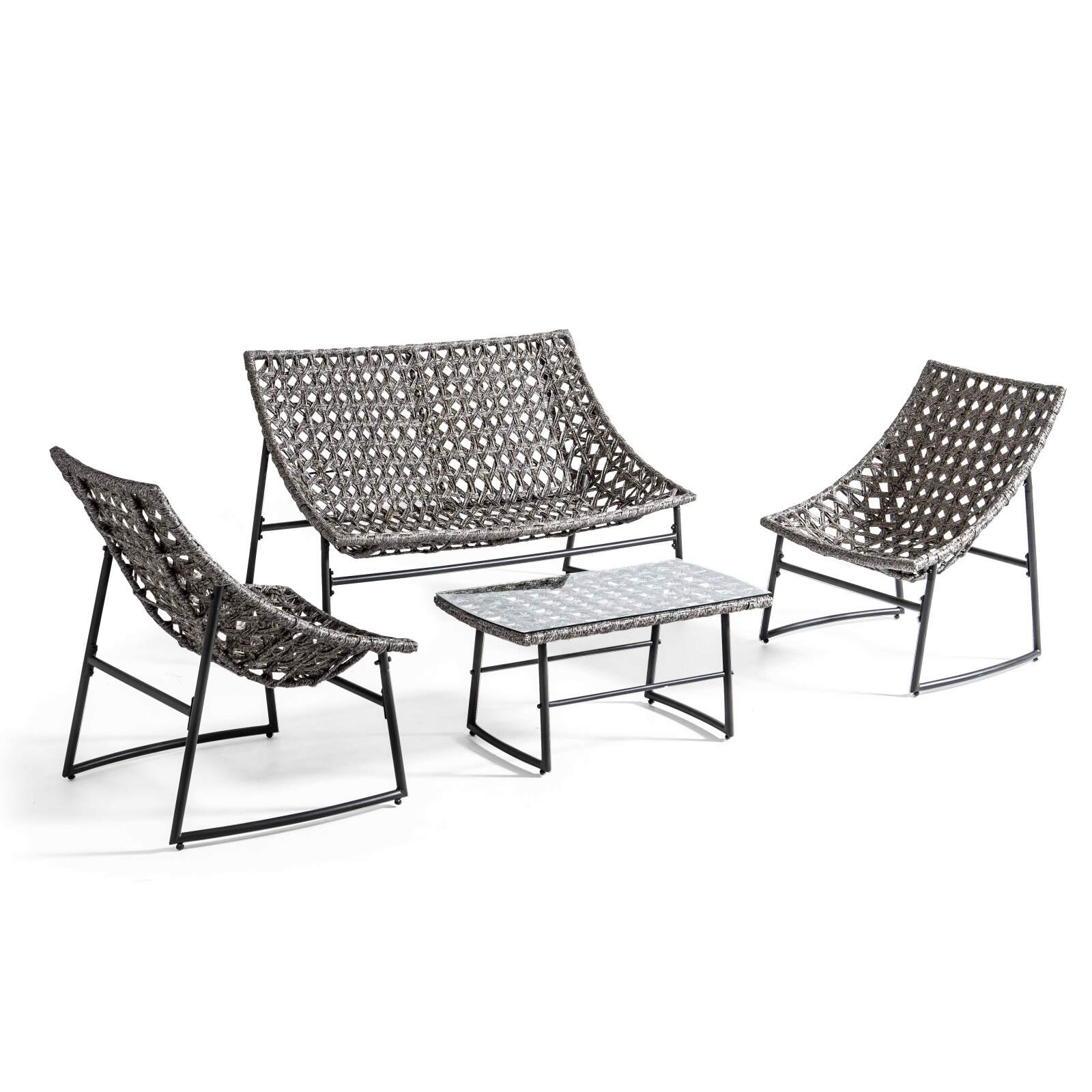 Gartenlounge-Set aus Kunstharz für 4 Personen mit einem Sofa, 2 Sesseln und einem Couchtisch 