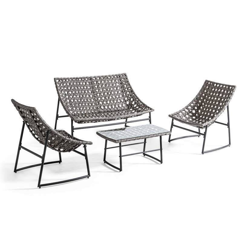 Gartenlounge-Set aus Kunstharz für 4 Personen mit einem Sofa, 2 Sesseln und einem Couchtisch 