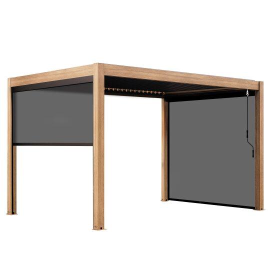 Selbsttragende bioklimatische Pergola 4x3 m aus Aluminium in Holzoptik mit 1,2 oder 3 Jalousien
