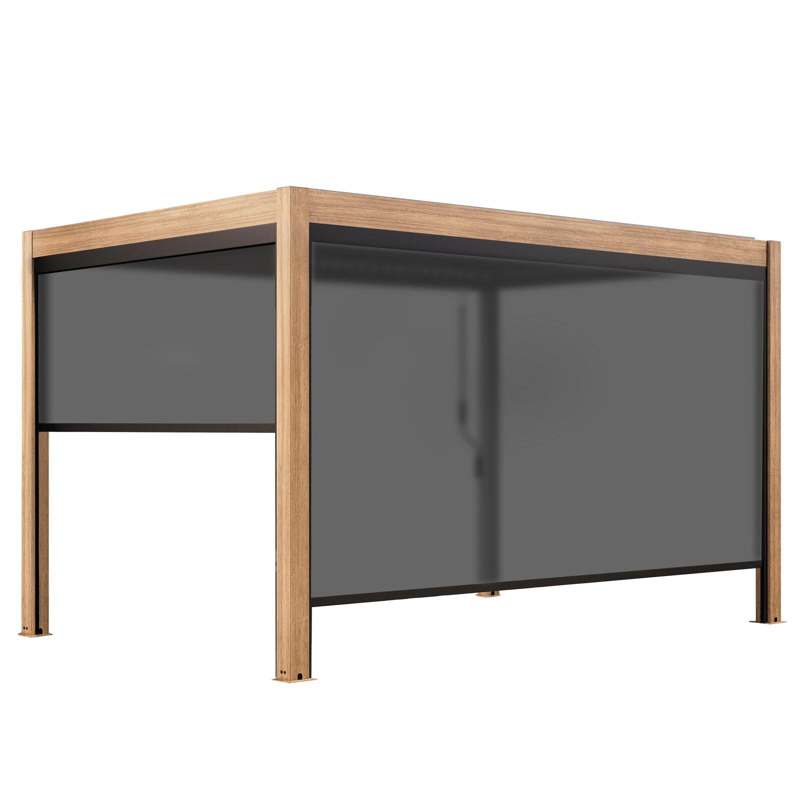 Selbsttragende bioklimatische Pergola 4x3 m aus Aluminium in Holzoptik mit 1,2 oder 3 Jalousien