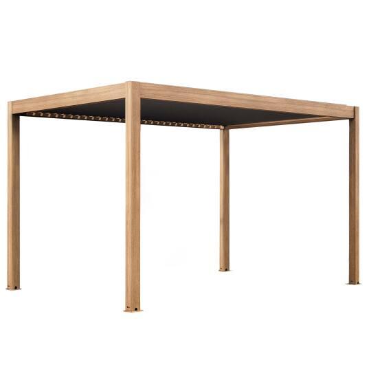 Selbsttragende bioklimatische Pergola, 4 x 3 m, motorisiertes Dach aus grauem Aluminium in Holzoptik mit LED-Beleuchtung