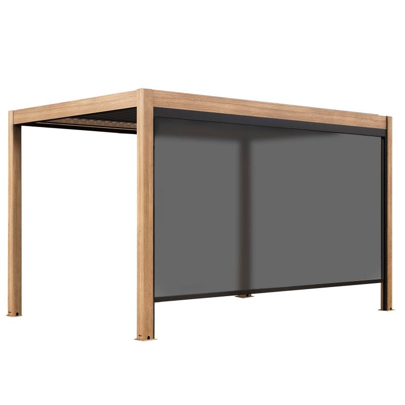 Selbsttragende bioklimatische Pergola, 4 x 3 m, motorisiert Dach aus grauem Aluminium in Holzoptik mit 1, 2 oder 3 Jalousien