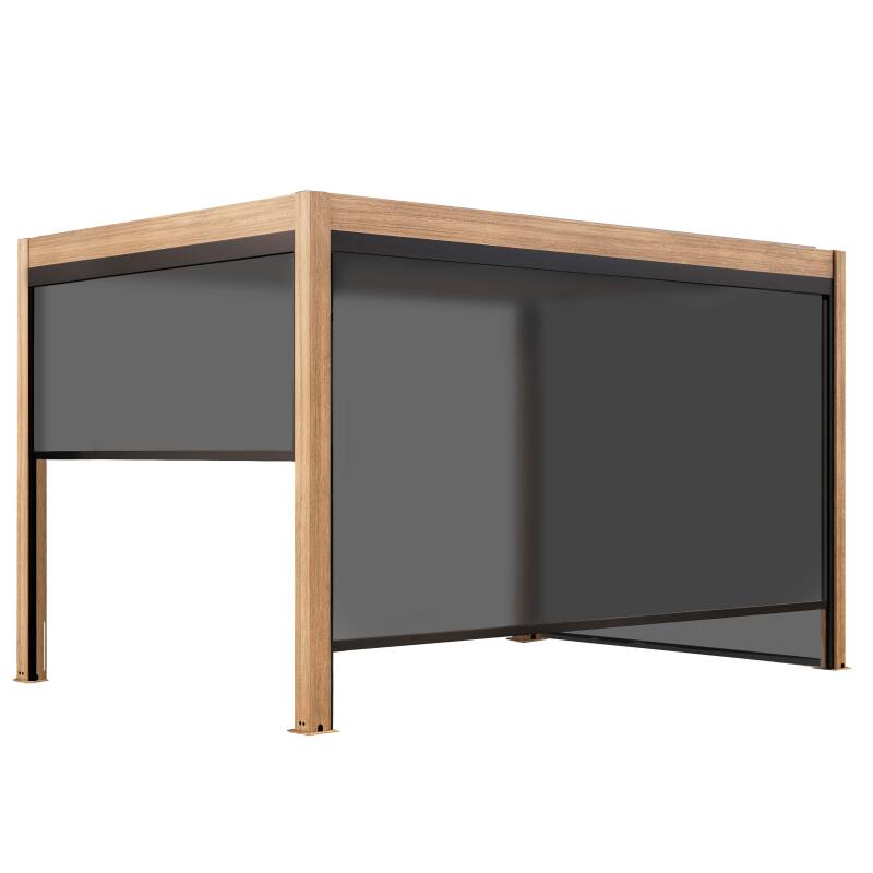 Selbsttragende bioklimatische Pergola, 4 x 3 m, motorisiert Dach aus grauem Aluminium in Holzoptik mit 1, 2 oder 3 Jalousien