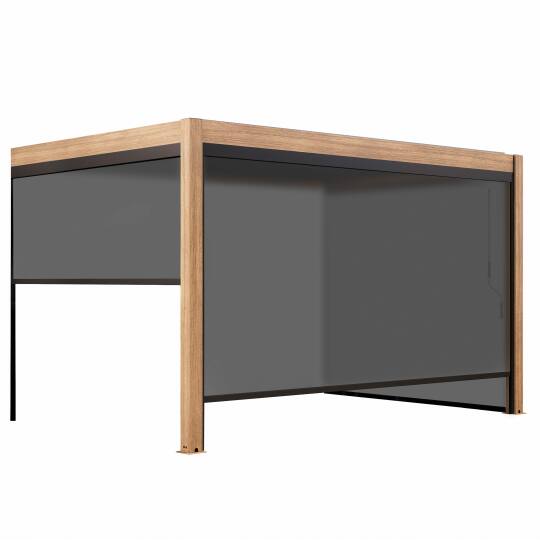 Bioklimatische Anbaupergola 4x3m aus Aluminium in Holzoptik mit 1, 2 oder 3 Jalousien