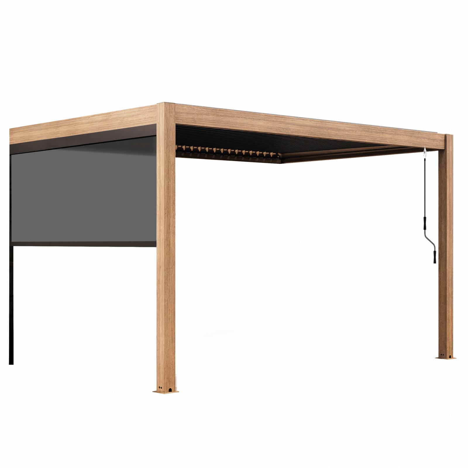 Bioklimatische Anbaupergola 4x3m aus Aluminium in Holzoptik mit 1, 2 oder 3 Jalousien