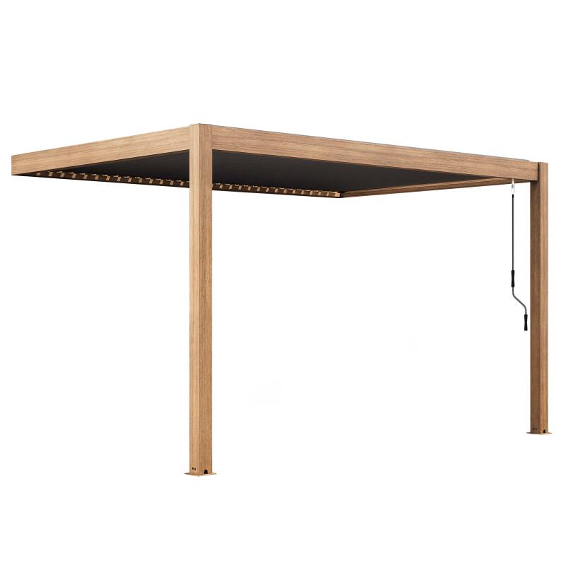 Bioklimatische Anbaupergola 4x3m aus Aluminium in Holzoptik