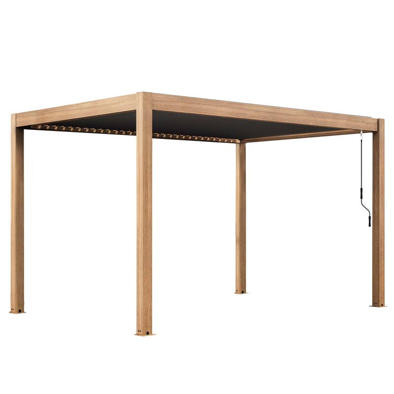 Selbsttragende bioklimatische Pergola 4x3 m aus Aluminium in Holzoptik