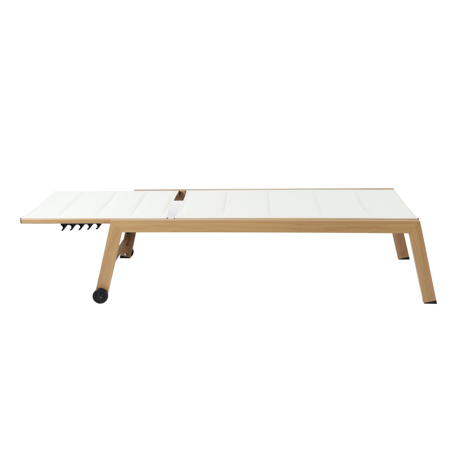 Set mit 2 Sonnenliegen aus Aluminium in Holzoptik mit Rädern und 5-fach verstellbarer Liegefläche