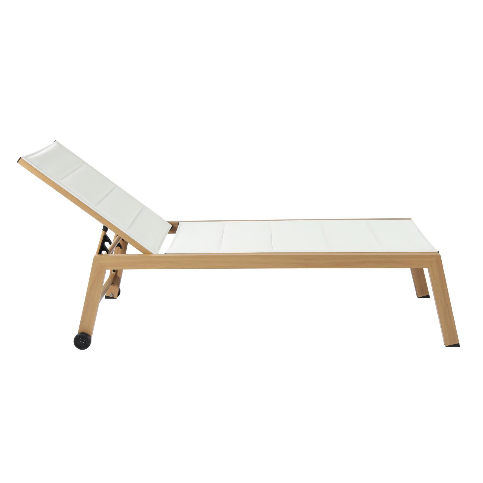 Set mit 2 Sonnenliegen aus Aluminium in Holzoptik mit Rädern und 5-fach verstellbarer Liegefläche