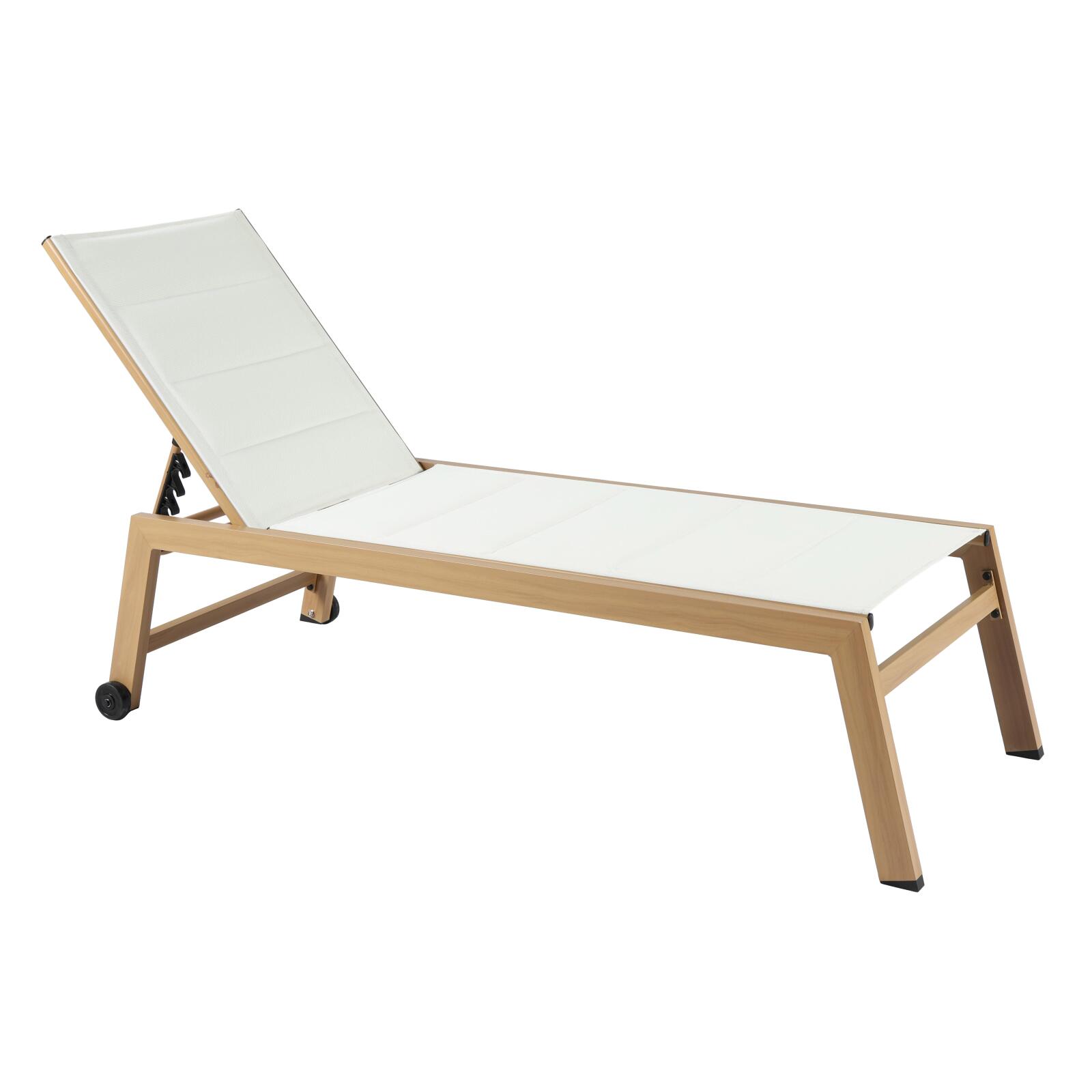 Set mit 2 Sonnenliegen aus Aluminium in Holzoptik mit Rädern und 5-fach verstellbarer Liegefläche