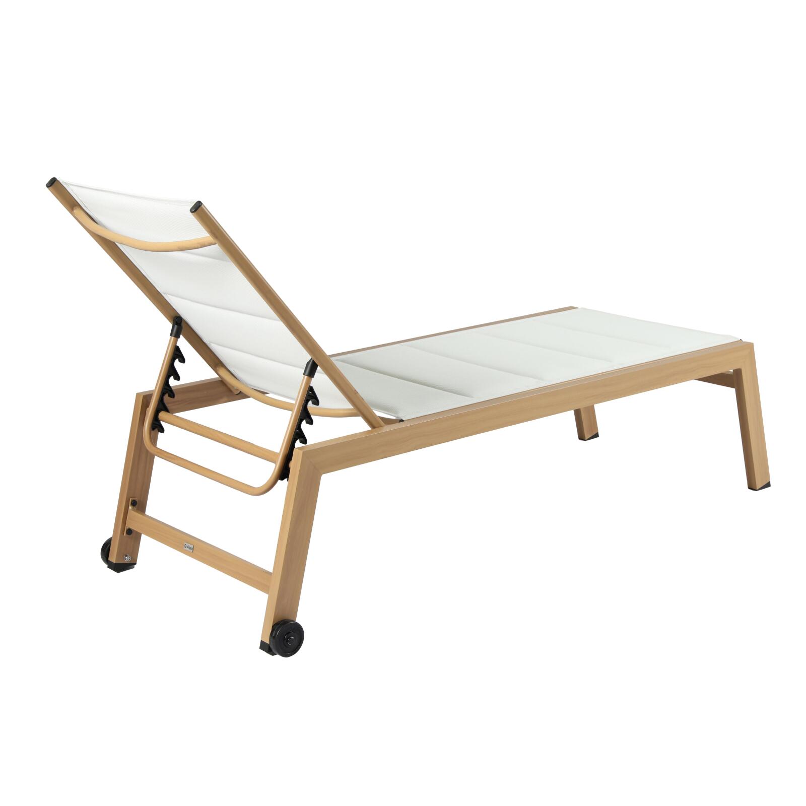 Set mit 2 Sonnenliegen aus Aluminium in Holzoptik mit Rädern und 5-fach verstellbarer Liegefläche