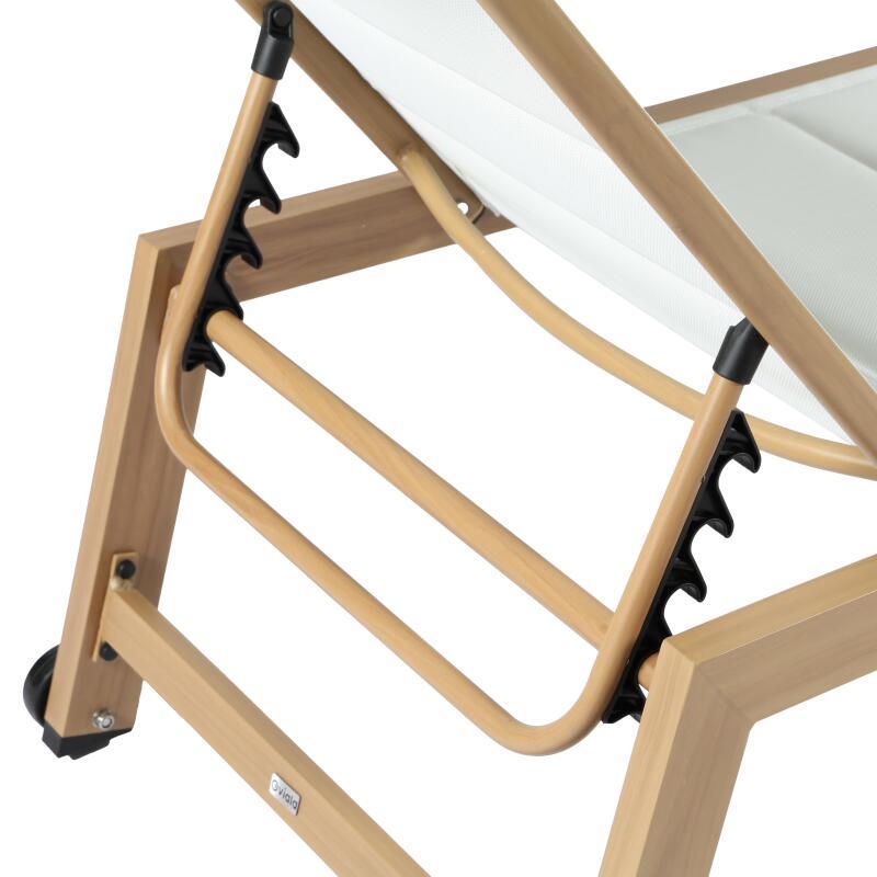 Set mit 2 Sonnenliegen aus Aluminium in Holzoptik mit Rädern und 5-fach verstellbarer Liegefläche