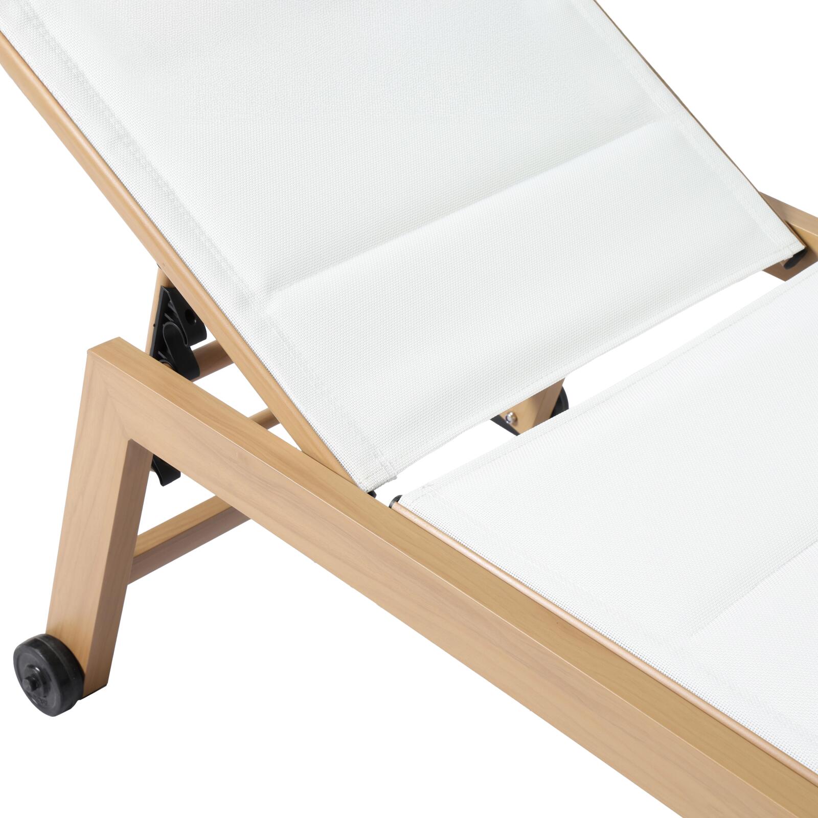 Set mit 2 Sonnenliegen aus Aluminium in Holzoptik mit Rädern und 5-fach verstellbarer Liegefläche