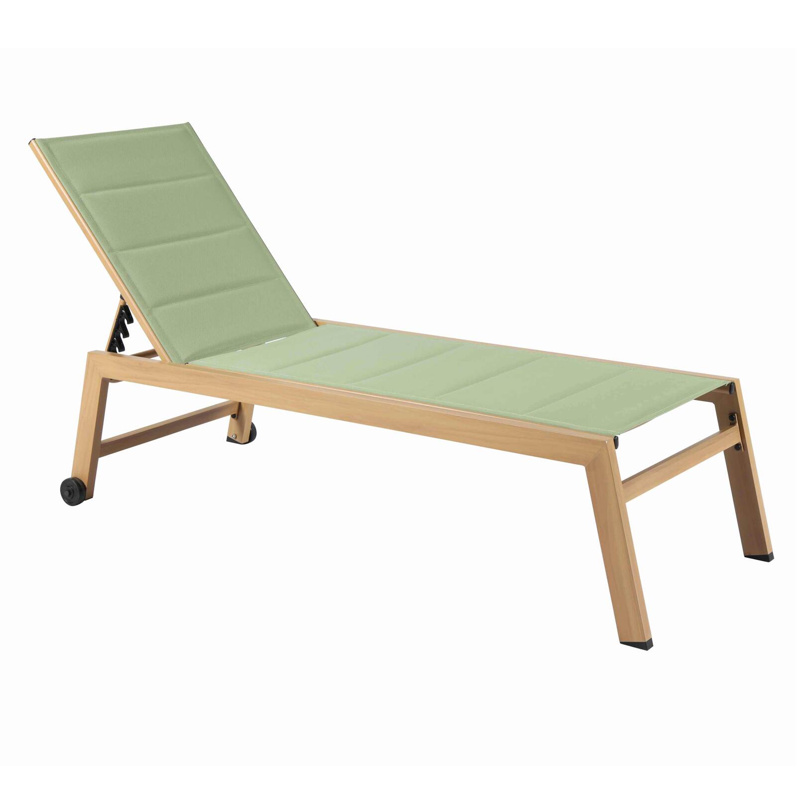 Set mit 2 Sonnenliegen aus Aluminium in Holzoptik mit Rädern und 5-fach verstellbarer Liegefläche