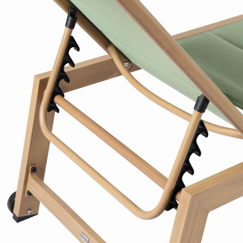 Set mit 2 Sonnenliegen aus Aluminium in Holzoptik mit Rädern und 5-fach verstellbarer Liegefläche
