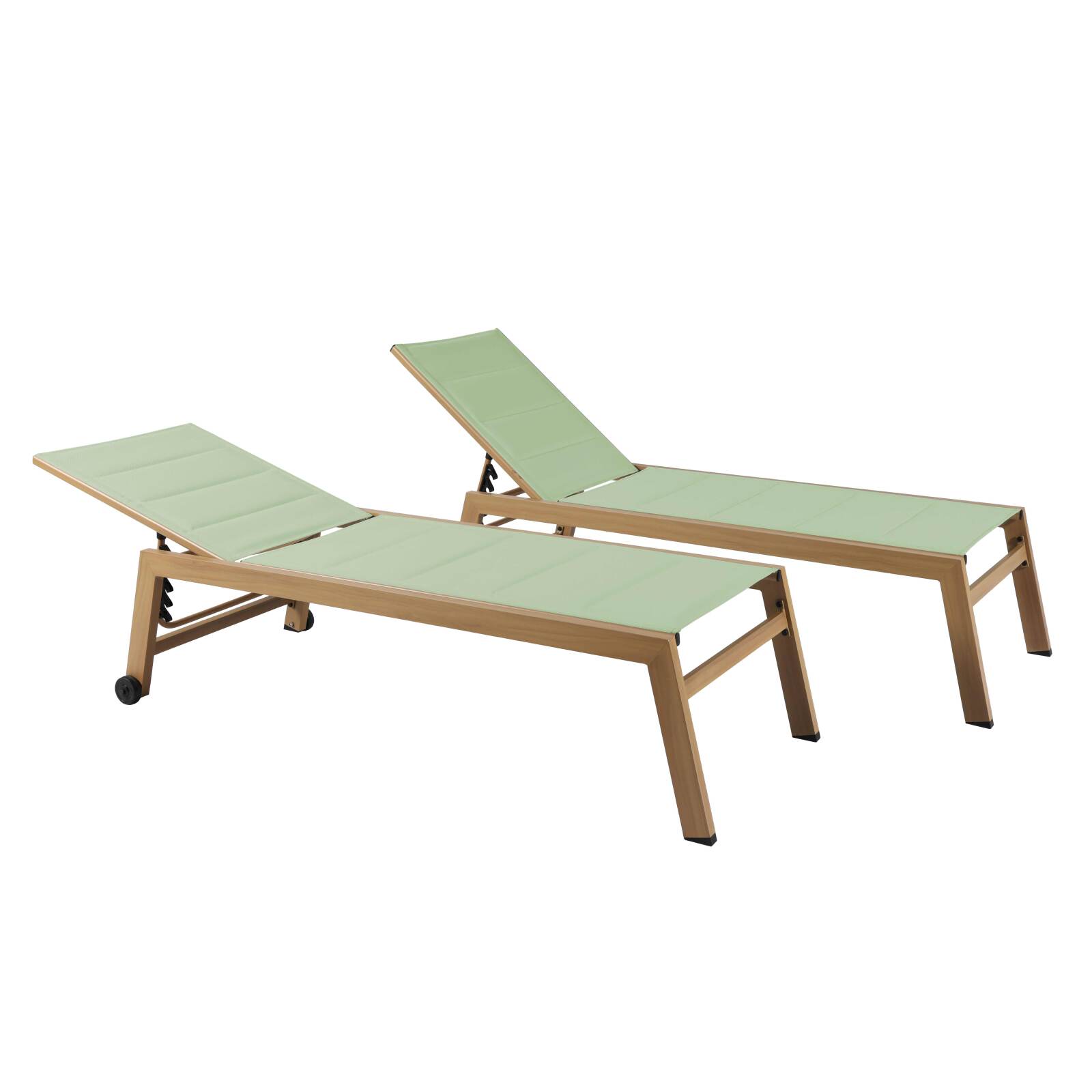 Set mit 2 Sonnenliegen aus Aluminium in Holzoptik mit Rädern und 5-fach verstellbarer Liegefläche