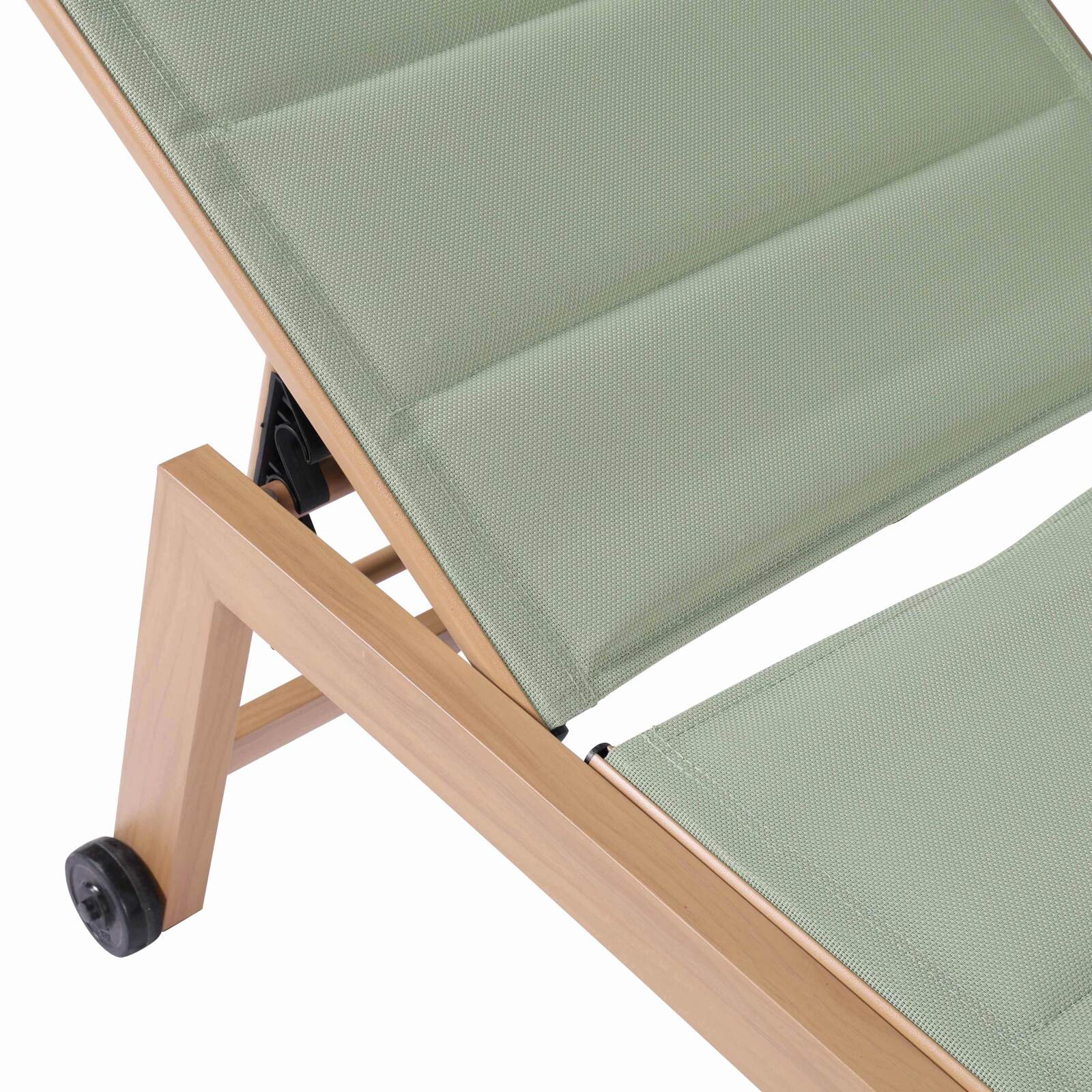 Set mit 2 Sonnenliegen aus Aluminium in Holzoptik mit Rädern und 5-fach verstellbarer Liegefläche