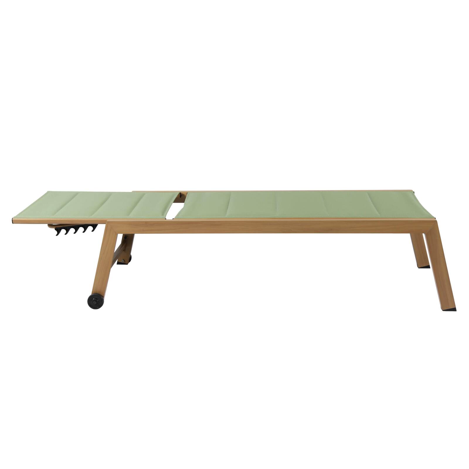 Set mit 2 Sonnenliegen aus Aluminium in Holzoptik mit Rädern und 5-fach verstellbarer Liegefläche