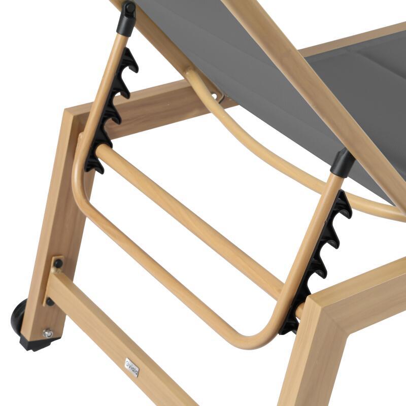 Set mit 2 Sonnenliegen aus Aluminium in Holzoptik mit Rädern und 5-fach verstellbarer Liegefläche