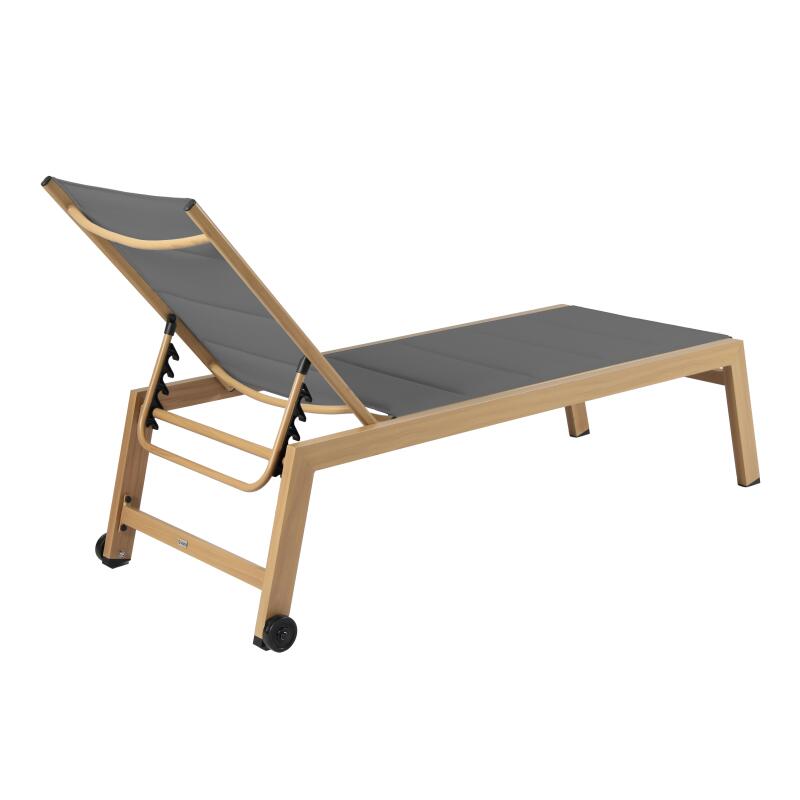 Set mit 2 Sonnenliegen aus Aluminium in Holzoptik mit Rädern und 5-fach verstellbarer Liegefläche