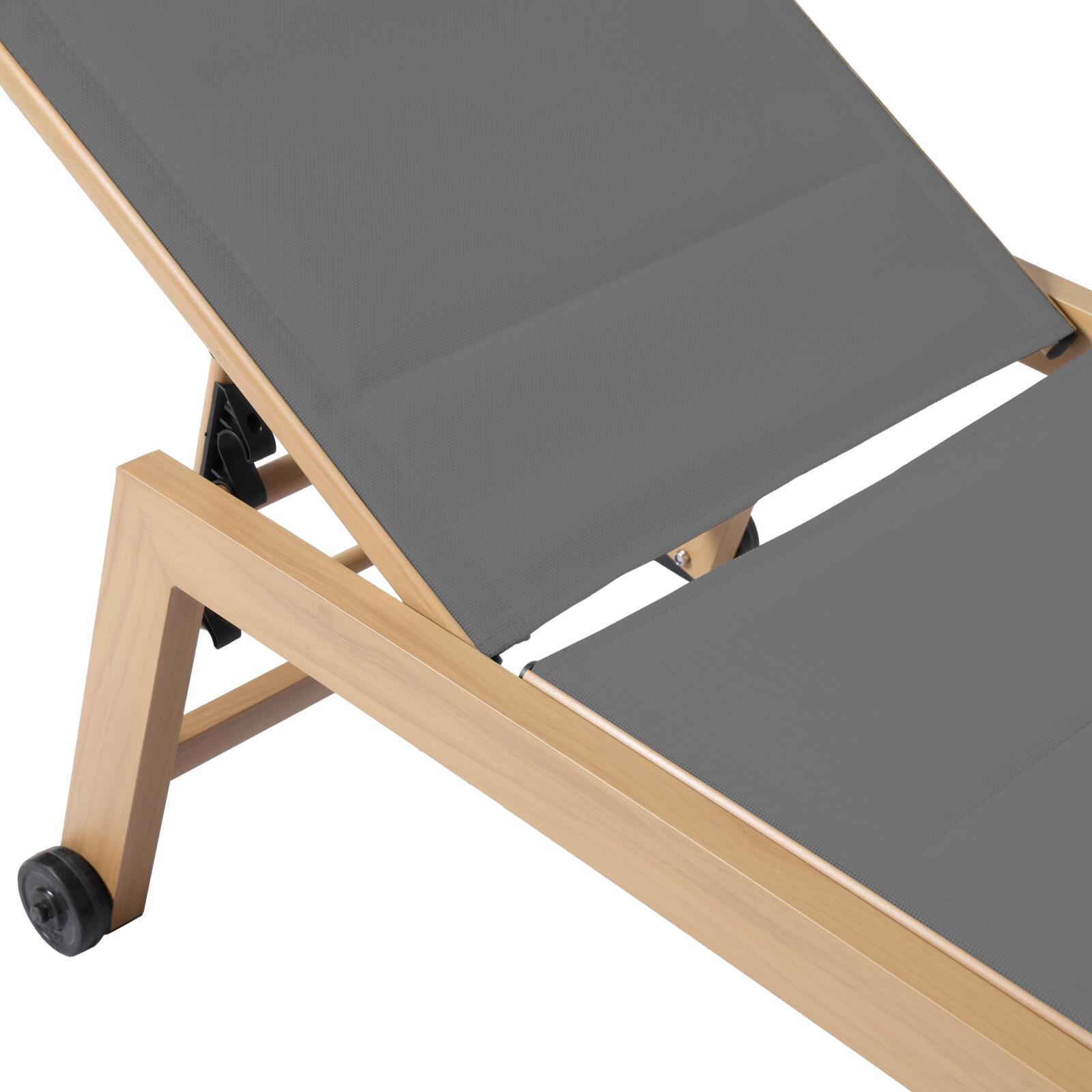 Set mit 2 Sonnenliegen aus Aluminium in Holzoptik mit Rädern und 5-fach verstellbarer Liegefläche