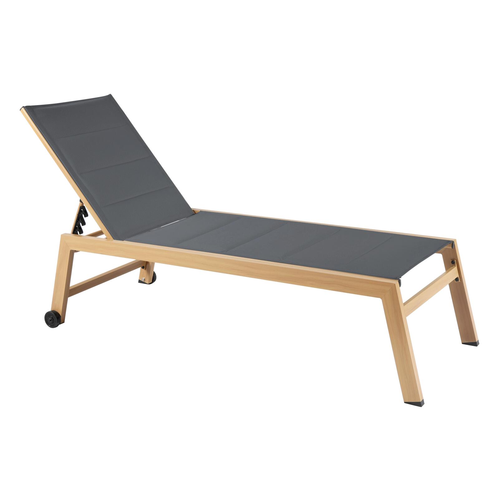 Set mit 2 Sonnenliegen aus Aluminium in Holzoptik mit Rädern und 5-fach verstellbarer Liegefläche