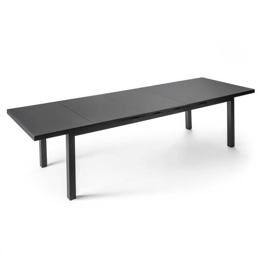 Rechteckiger, erweiterbarer Gartentisch (320 x 100 x 76 cm) aus grauem Aluminium