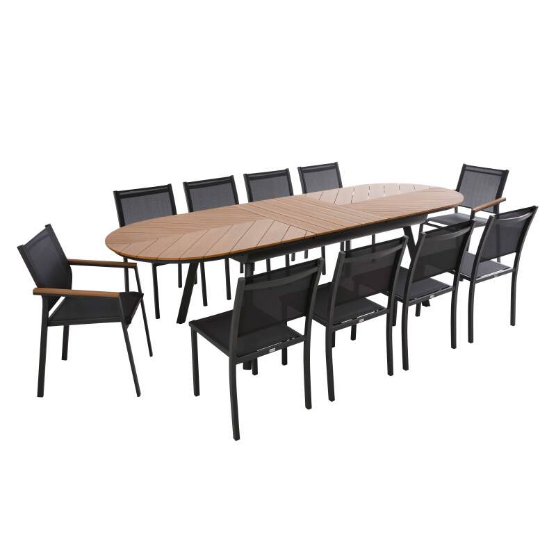 Ausziehbarer Gartentisch rechteckiger (220/280 x 100 x 76 cm) aus Aluminium und Polyholz