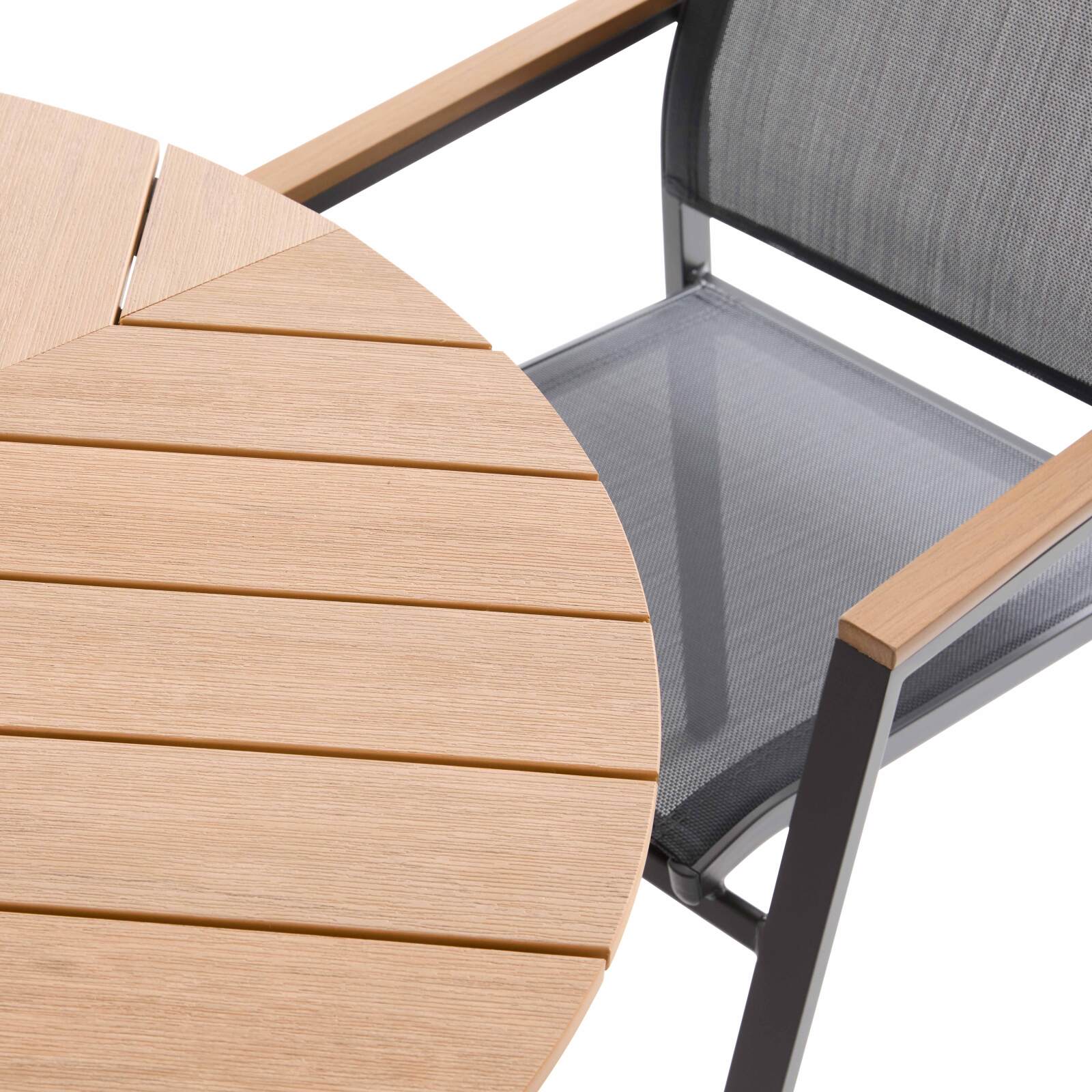 Rechteckiger ausziehbarer Gartentisch aus Polywood 180/220 cm mit 6 Stühlen und 2 Stühlen mit Armlehnen