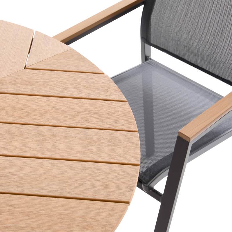 Rechteckiger ausziehbarer Gartentisch aus Polywood 180/220 cm mit 6 Stühlen und 2 Stühlen mit Armlehnen