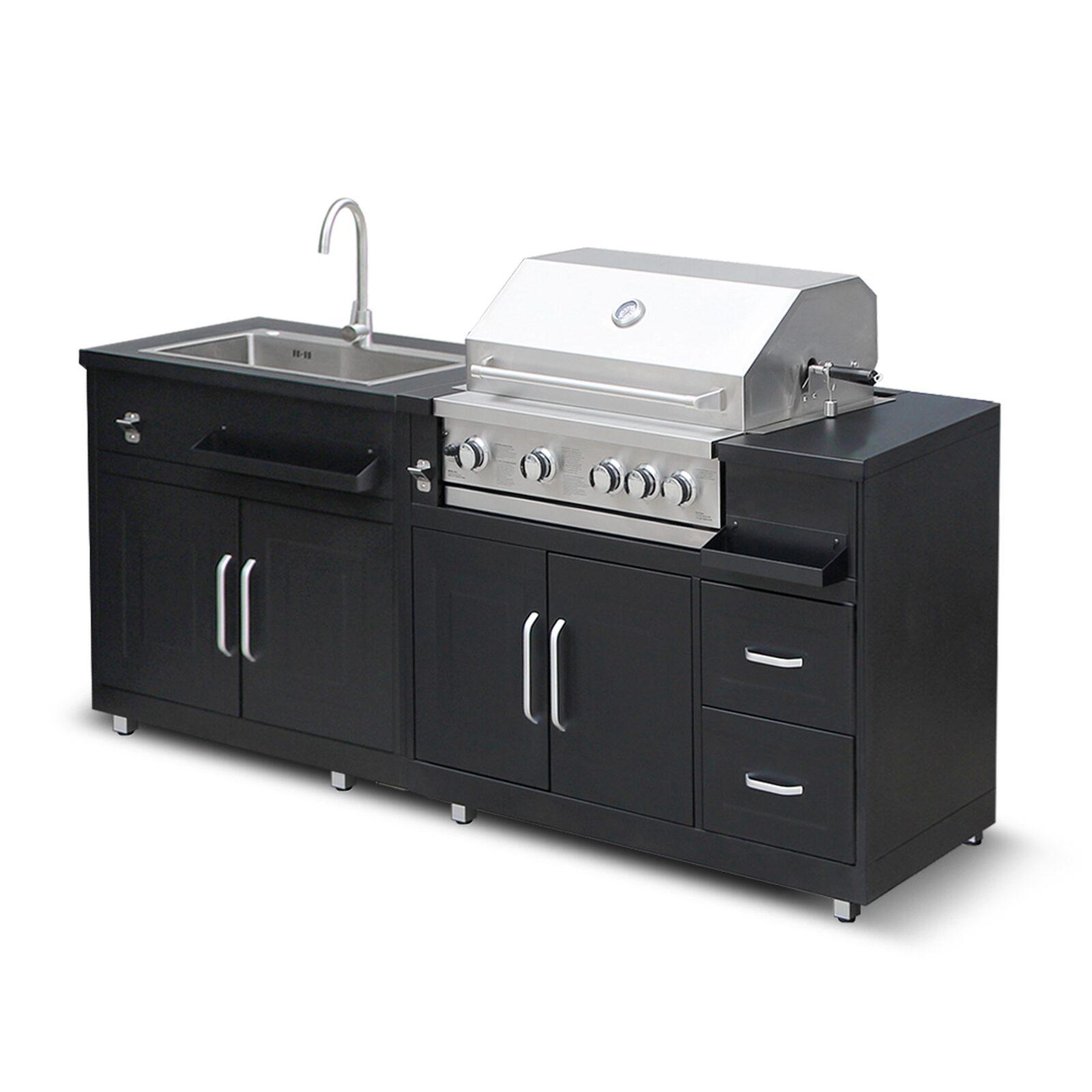 2-Elemente-Außenküche aus Stahl mit Grill