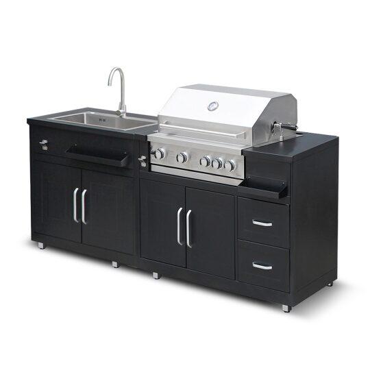 Outdoor-Küche aus Metall mit Outdoor-Spüle und Grill – 2 Module | Oviala